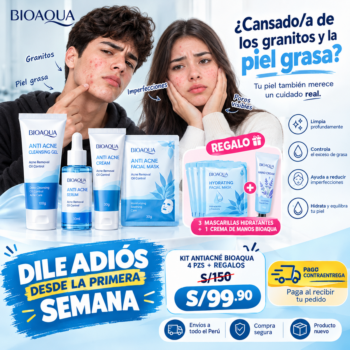💎KIT ANTIACNÉ-BIOAQUA🔥Adios al ACNE desde la Primera semana🩵