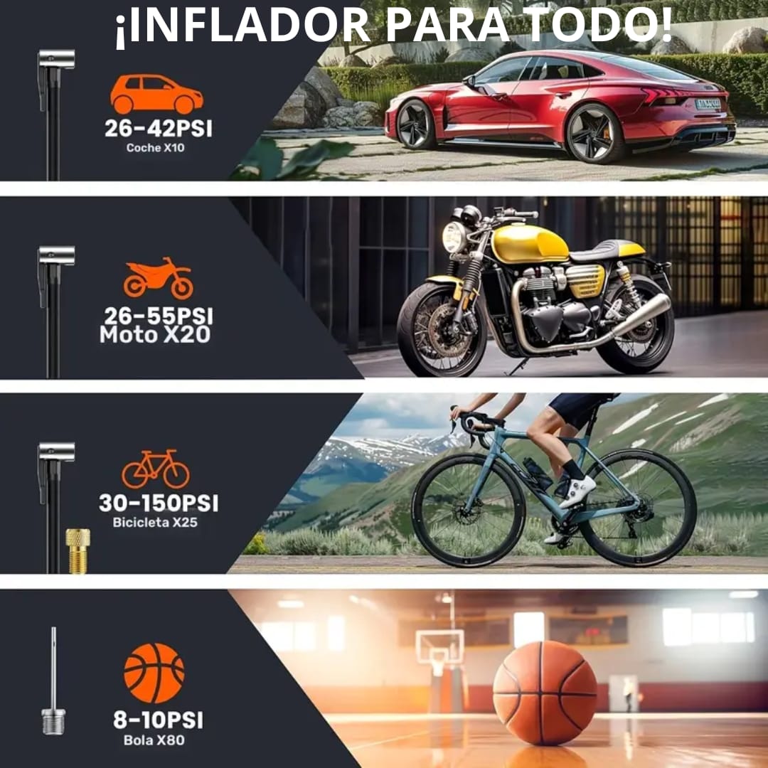 🚗 Compresor de Aire Portátil para Auto⚡–Infla Llantas en Segundos