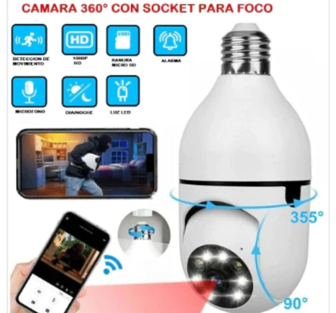 🤩 Super Camara seguridad 360°(tipo foco)(wifi) 📷🔒📹📱
