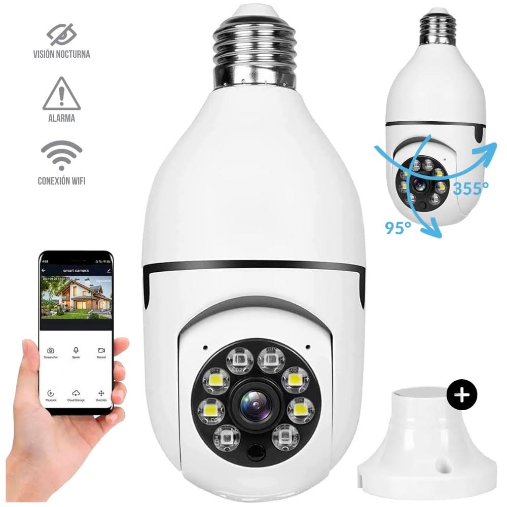 🤩 Super Camara seguridad 360°(tipo foco)(wifi) 📷🔒📹📱